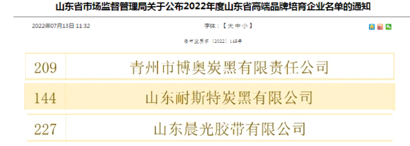 晨光膠帶、博奧炭黑、耐斯特入選山東省高端品牌培育企業(yè)名單